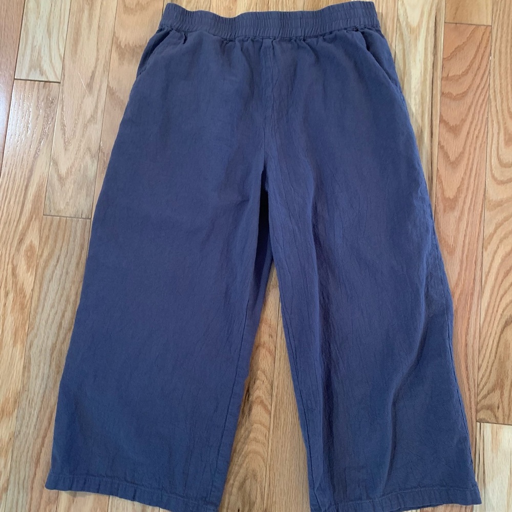 Casual Wide-Leg Elastic Waist Cropped Pants - Navy